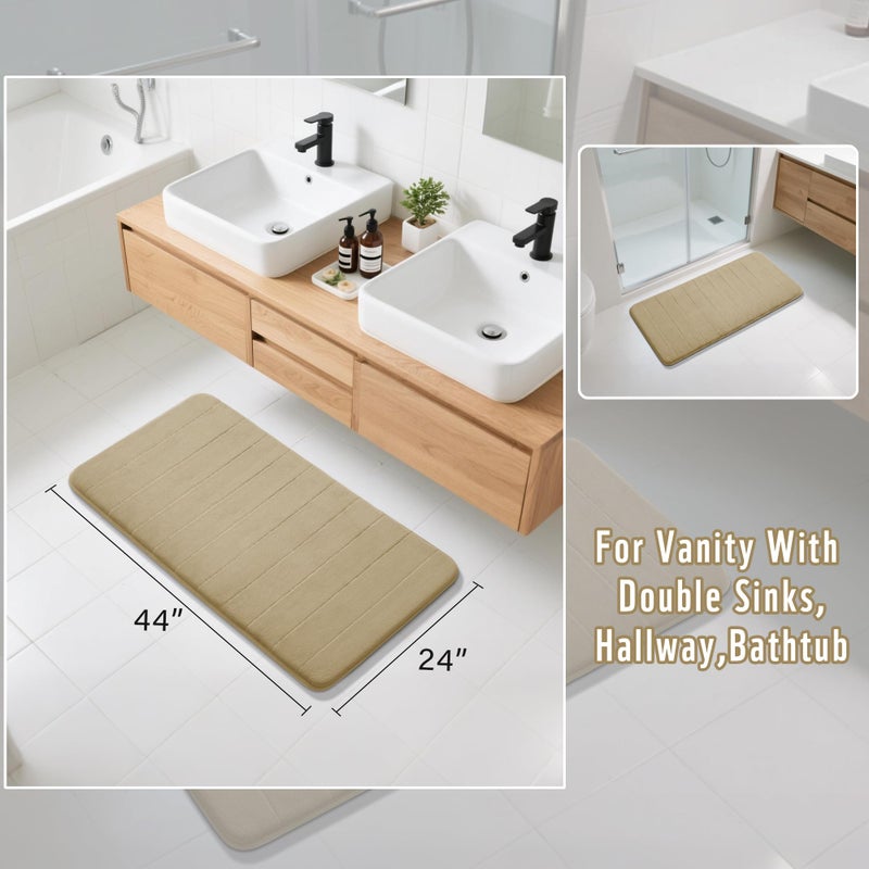 Yimobra Long Bath Mat 44"x24", Super Soft Quick Dry Memory Foam Bathroom Rug, Water Absorbent, Non Slip Backing Machine Washable for Tub Shower, Thick Comfort Support, Pale Khaki - Image 2